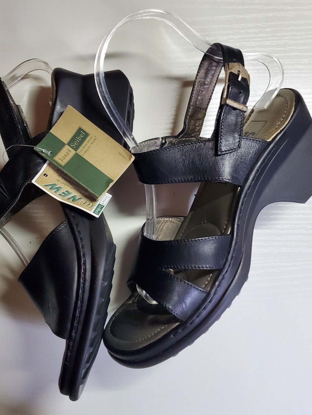 Vintage Deadstock Josef Seibel Black Leather Chunky Sandals 90s Nostalgia Sz 37